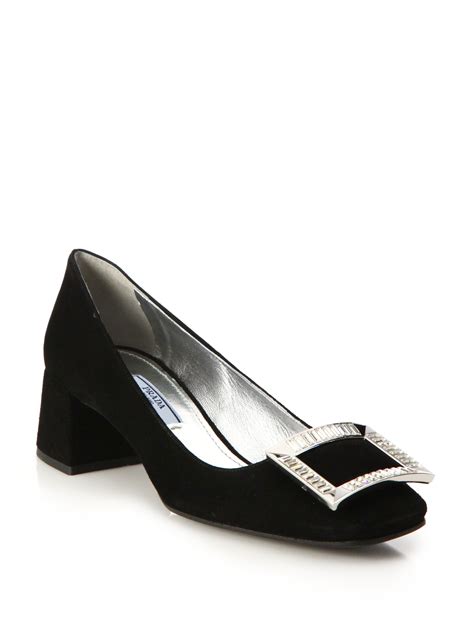 prada suede crystal buckle pump|pumps for prada shoes.